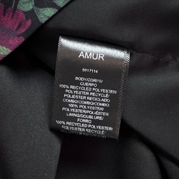 AMUR $598 Floral Peplum Asymmetric Ruffle Cocktail Midi Dress Gown Black Size 2 - Picture 13 of 14